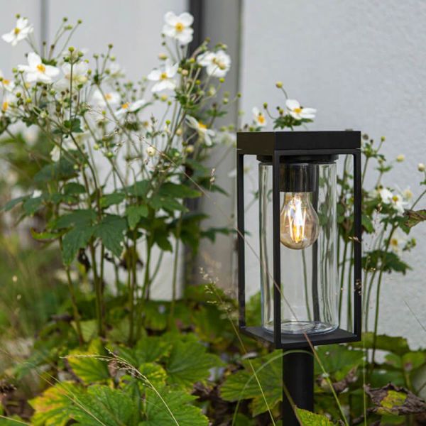 Farol LED solar FLAIR com vidro transparente e lâmpada de filamento incluída E27 + Vidro sobressalente