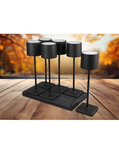 Pack 6 Lámparas de Sobremesa LED para Exterior IP54 FERNANDEZ Batería + Estación de Carga | LeonLeds