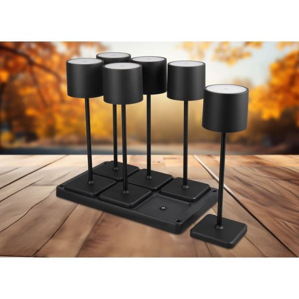 Pack 6 Lámparas de Sobremesa LED para Exterior IP54 FERNANDEZ Batería + Estación de Carga | LeonLeds
