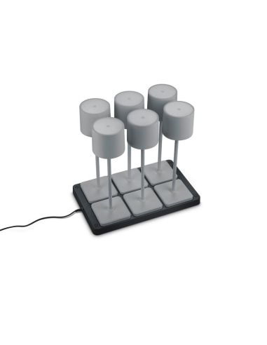 Pack 6 Lámparas de mesa LED Exterior Batería FERNANDEZ Estación de Carga + Batería Recargable IP54 | LeonLeds