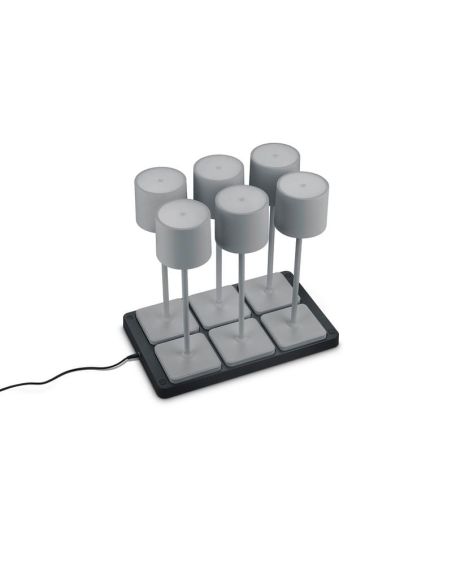 Pack 6 Lámparas de mesa LED Exterior Batería FERNANDEZ Estación de Carga + Batería Recargable IP54 | LeonLeds