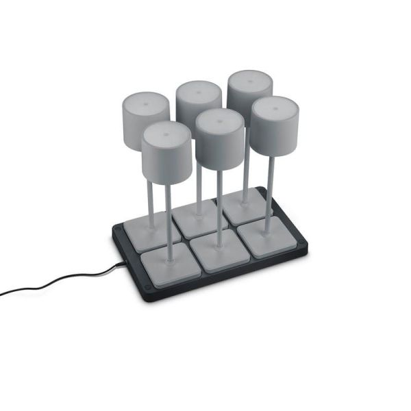 Pack 6 Lámparas de mesa LED Exterior Batería FERNANDEZ Estación de Carga + Batería Recargable IP54 | LeonLeds