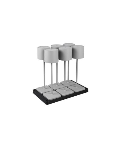 Pack 6 Lámparas de mesa LED Exterior Batería FERNANDEZ Estación de Carga + Batería Recargable IP54 | LeonLeds