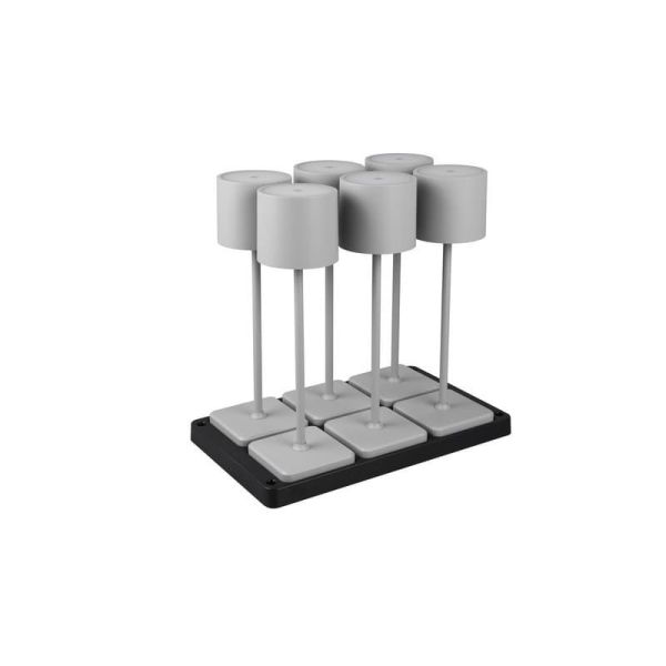 Pack 6 Lámparas de mesa LED Exterior Batería FERNANDEZ Estación de Carga + Batería Recargable IP54 | LeonLeds