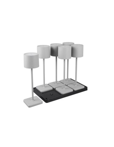 Pack 6 Lámparas de mesa LED Exterior Batería FERNANDEZ Estación de Carga + Batería Recargable IP54 | LeonLeds
