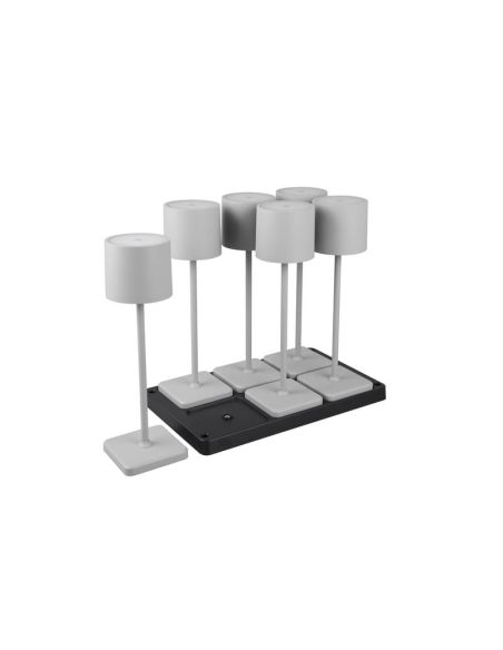 Pack 6 Lámparas de mesa LED Exterior Batería FERNANDEZ Estación de Carga + Batería Recargable IP54 | LeonLeds