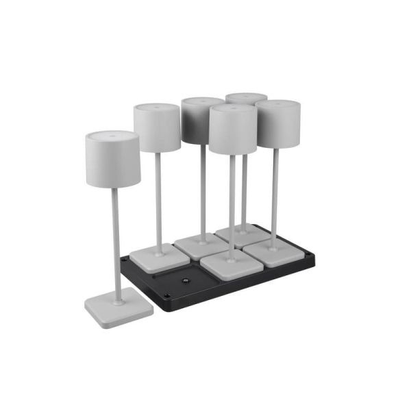 Pack 6 Lámparas de mesa LED Exterior Batería FERNANDEZ Estación de Carga + Batería Recargable IP54 | LeonLeds