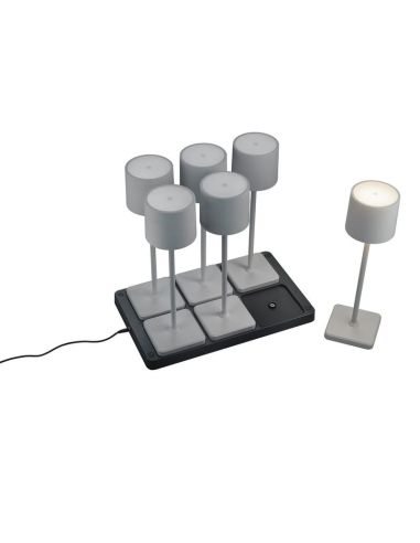 Pack 6 Lámparas de mesa LED Exterior Batería FERNANDEZ Estación de Carga + Batería Recargable IP54 | LeonLeds