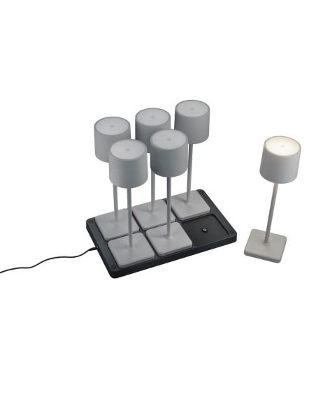 Pack 6 Lámparas de mesa LED Exterior Batería FERNANDEZ Estación de Carga + Batería Recargable IP54 | LeonLeds