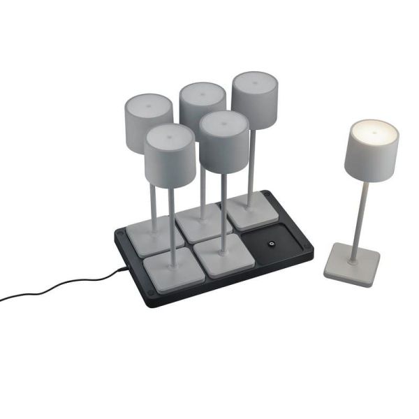 Pack 6 Lámparas de mesa LED Exterior Batería FERNANDEZ Estación de Carga + Batería Recargable IP54 | LeonLeds