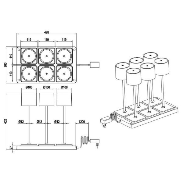 Pack 6 Lámparas Sobremesa LED Regulables medidas producto