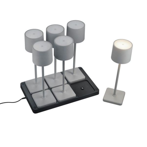 Pack 6 Lámparas de mesa LED Exterior Batería FERNANDEZ Estación de Carga + Batería Recargable IP54 | LeonLeds