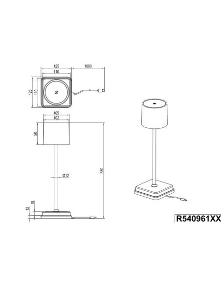 FERNANDEZ Lampe de table d'extérieur LED rechargeable USB-C IP54 | LéonLeds