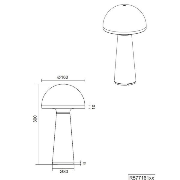 Candeeiro de mesa cogumelo FUNGO Design recarregável USB-C com intensidade ajustável | LeonLeds