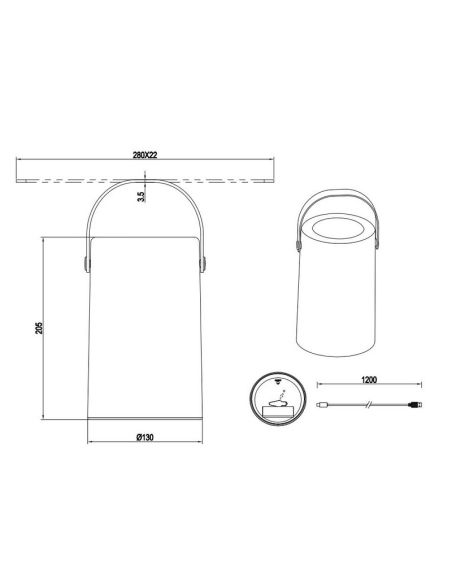 Lampe de table d'extérieur avec poignée GARCIA Charge solaire et batterie USB-C RGB | LéonLeds