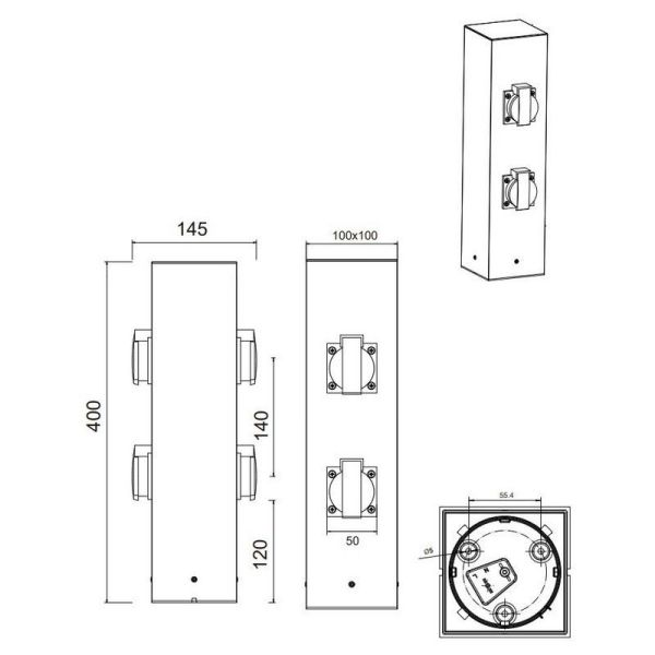 Prise de courant de style balise 2 fiches PRISE DE JARDIN IP44 | LéonLeds