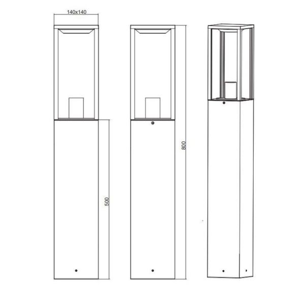 GARONNE Balise Extérieure de Surface 80cm Ampoule excl.1xE27 max.60W IP44 | LéonLeds
