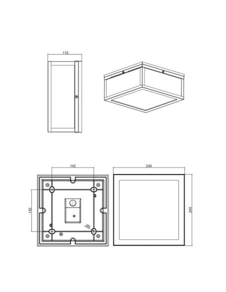GARONNE Plafon externo de alumínio e abajur de vidro | LeonLeds