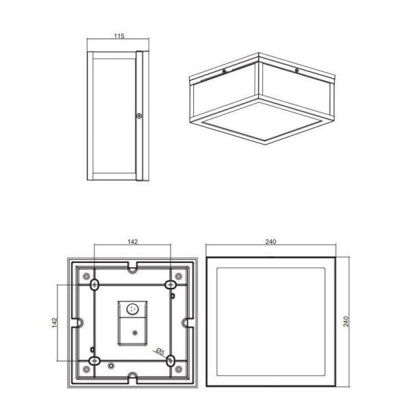 Plafón Exterior GARONNE Aluminio y Pantalla de Cristal | LeonLeds