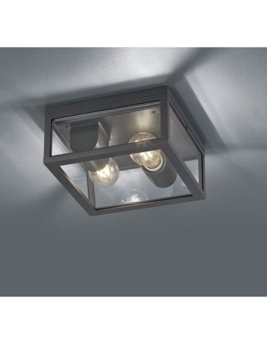 GARONNE Plafonnier extérieur en aluminium et abat-jour en verre | LéonLeds