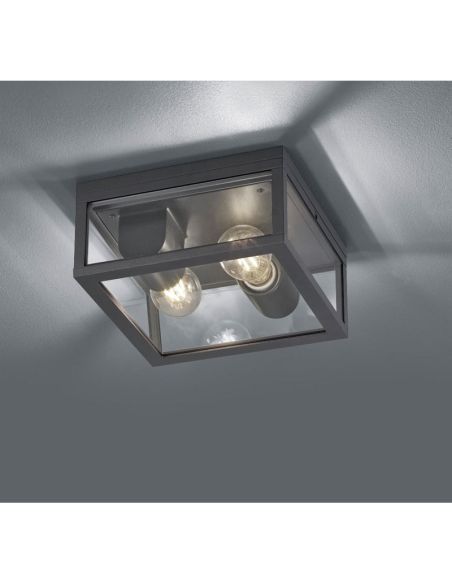 GARONNE Plafonnier extérieur en aluminium et abat-jour en verre | LéonLeds