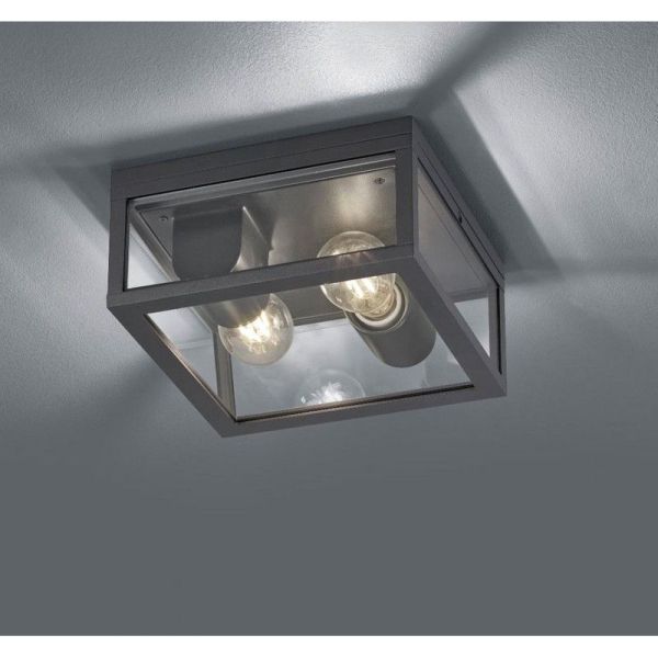 GARONNE Plafonnier extérieur en aluminium et abat-jour en verre | LéonLeds