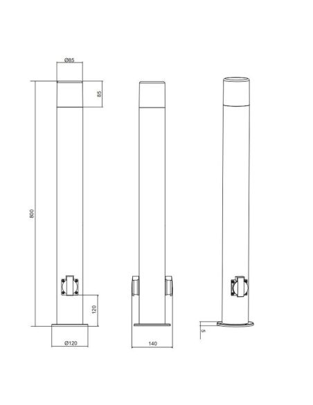 Baliza Exterior de Superficie 2 Tomas de Corriente HOOSIC 80cm | LeonLeds