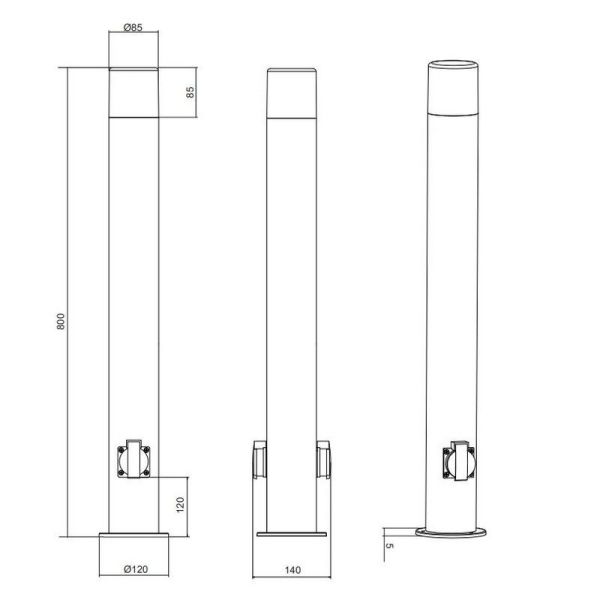 Baliza Exterior de Superficie 2 Tomas de Corriente HOOSIC 80cm | LeonLeds