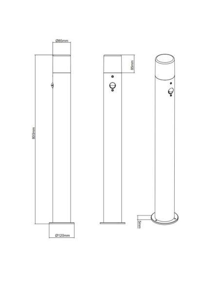 Baliza Exterior con Sensor de Movimiento HOOSIC 80cm Pantalla Ahumada Bombilla excl.1xE27 max.28W IP44 | LeonLeds