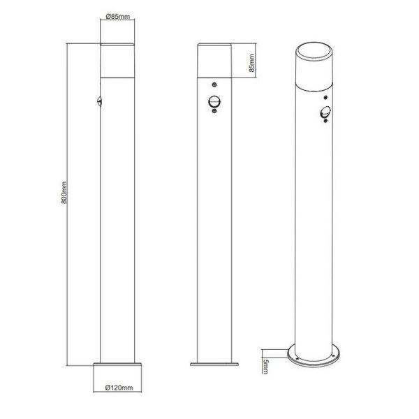 Baliza Exterior con Sensor de Movimiento HOOSIC 80cm Pantalla Ahumada Bombilla excl.1xE27 max.28W IP44 | LeonLeds
