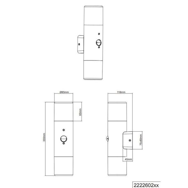 Aplique de Pared 2 Luces Exterior HOOSIC Sensor de Movimiento | LeonLeds