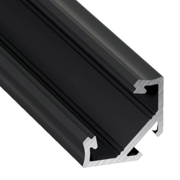 Perfil 45º Angular para Tiras LED en acabado Negro Anodizado -Tipo C- 2,02 Metros