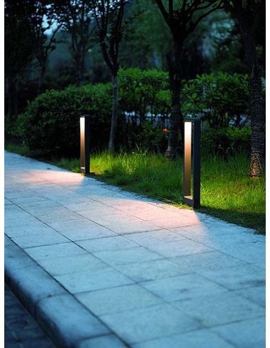 Baliza LED Exterior Aluminio Cristal Sibila Antracita 5W Blanco Calido Diseño moderno | LeonLeds