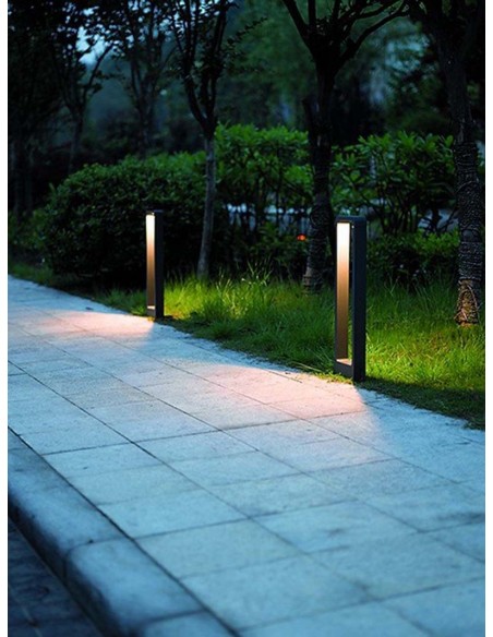 Baliza LED Exterior Aluminio Cristal Sibila Antracita 5W Blanco Calido Diseño moderno | LeonLeds