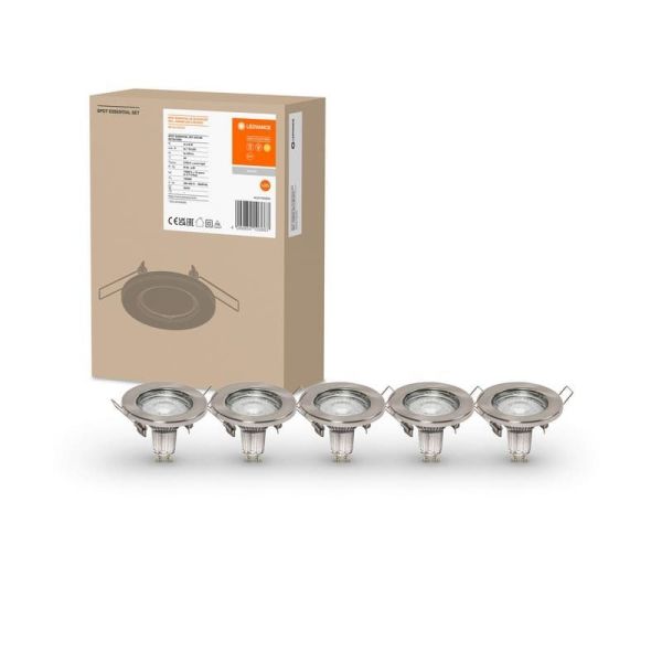 Foco SPOT Gama ESSENTIAL 5X2.6W 2700K GU10 (Conjunto de 5 unidades) IP20 Níquel | LeonLeds