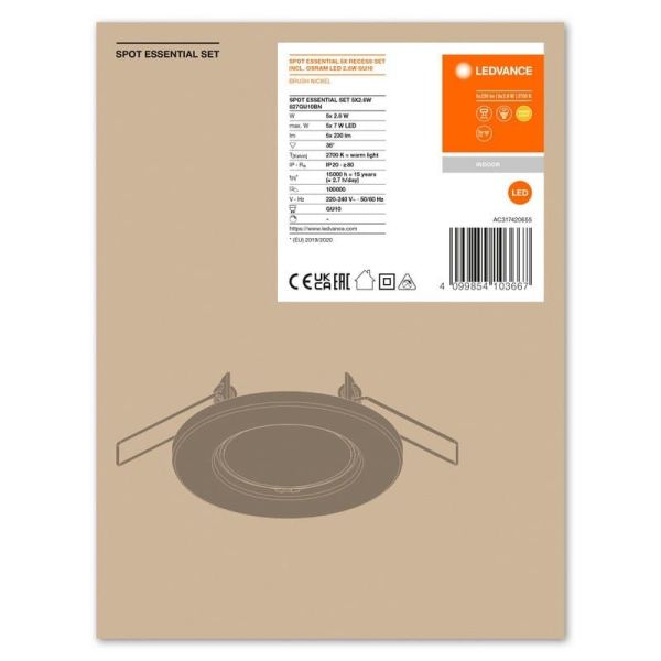 Foco SPOT Gama ESSENTIAL 5X2,6W 2700K GU10 (Conjunto de 5 unidades) IP20 Branco | LeonLeds