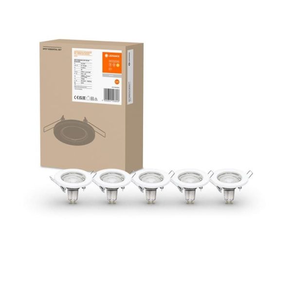 Foco SPOT Gama ESSENTIAL 5X2,6W 2700K GU10 (Conjunto de 5 unidades) IP20 Branco | LeonLeds