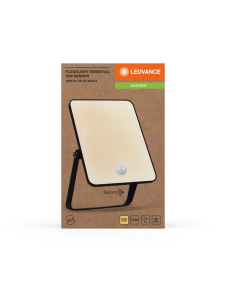 Proyector LED 20W Exterior Con Sensor Negro Gama ESSENTIAL 3000K/4000k/6500K IP65 | LeonLeds
