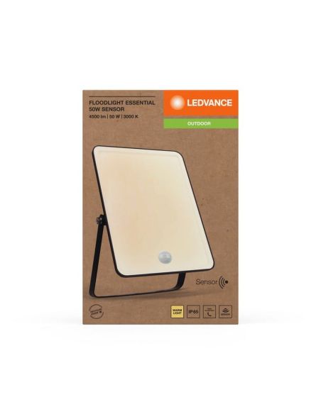 Proyector LED Con Sensor 50W Negro Gama ESSENTIAL 3000K/4000k/6500K IP65 Uso Exterior | LeonLeds