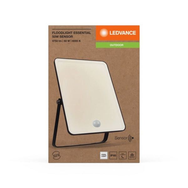 Proyector LED Con Sensor 50W Negro Gama ESSENTIAL 3000K/4000k/6500K IP65 Uso Exterior | LeonLeds