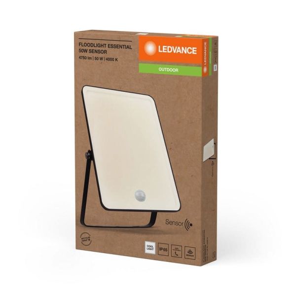 Projecteur LED avec Capteur 50W Noir Gamme ESSENTIELLE 3000K/4000k/6500K IP65 Usage Extérieur | LéonLeds