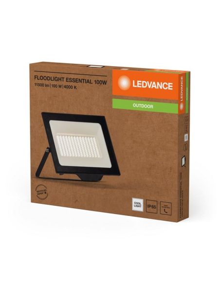 Projetor LED Exterior 100W Preto Muito Potente 10.000lm Gama ESSENCIAL 4000K IP65 | LeonLeds