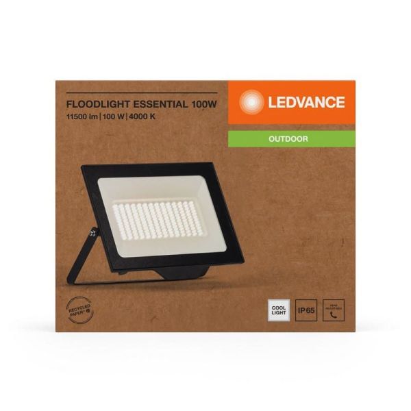 Proyector LED Exterior 100W Negro Muy Potente 10.000lm Gama ESSENTIAL 4000K IP65 | LeonLeds