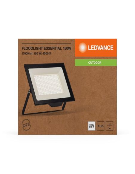 Projetor LED 150W Muito Potente 15.000lm Preto Gama ESSENCIAL 4000K IP65 para Exterior | LeonLeds