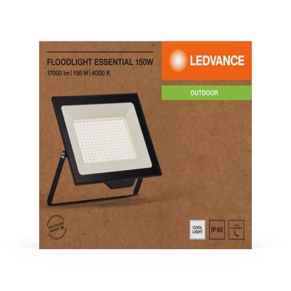 Projetor LED 150W Muito Potente 15.000lm Preto Gama ESSENCIAL 4000K IP65 para Exterior | LeonLeds