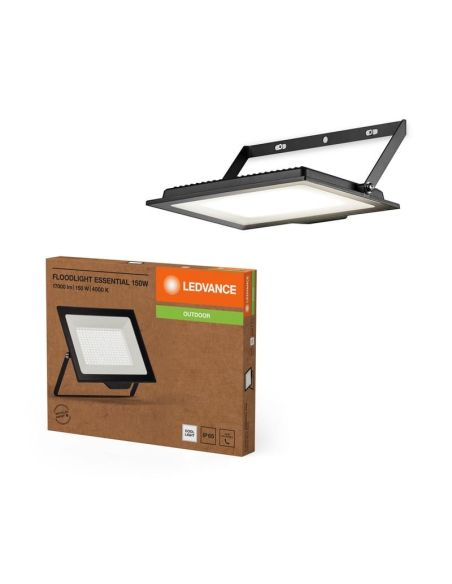 Projetor LED 150W Muito Potente 15.000lm Preto Gama ESSENCIAL 4000K IP65 para Exterior | LeonLeds