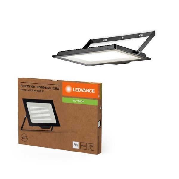 Projetor LED 200W Muito Potente 20.000lm Preto Faixa ESSENCIAL 200W 4000K IP65 Uso Externo | LeonLeds