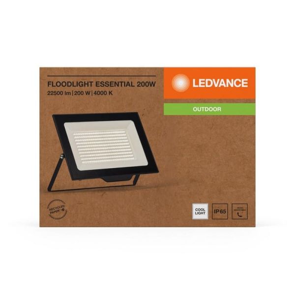 Projetor LED 200W Muito Potente 20.000lm Preto Faixa ESSENCIAL 200W 4000K IP65 Uso Externo | LeonLeds