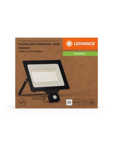 Proyector LED Con Sensor 100W 10.000lm Negro Gama ESSENTIAL 4000K IP44 para Exterior | LeonLeds