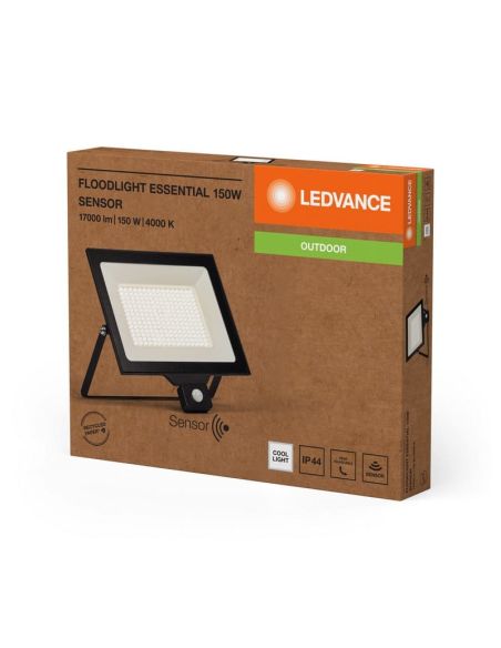 Projecteur LED 150W Très Puissant 15 000lm Avec Capteur Noir Gamme ESSENTIEL 4000K IP44 | LéonLeds